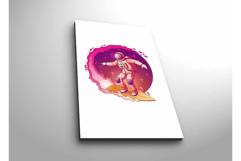 Lærredsbillede med LED-belysning - Astronaut surfer gennem rummet, Lyserød / Lilla / Beige