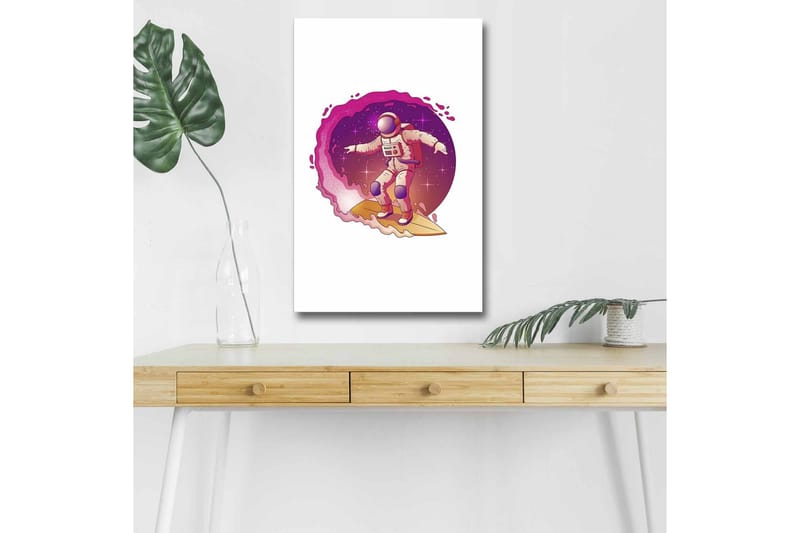 Lærredsbillede med LED-belysning - Astronaut surfer gennem rummet - Lyserød / Lilla / Beige - Boligtilbehør - Billeder & kunst - Billeder på lærred