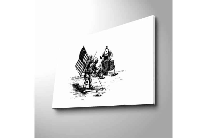Lærredsbillede med LED-belysning - Astronaut planter et flag på månens overflade - Sort / Hvid - Boligtilbehør - Billeder & kunst - Billeder på lærred