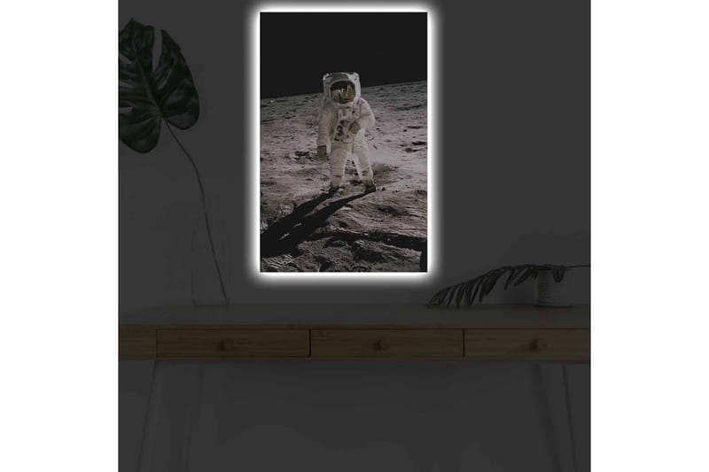 Lærredsbillede med LED-belysning - Astronaut på månens overflade - Sort / Grå / Hvid - Boligtilbehør - Billeder & kunst - Billeder på lærred