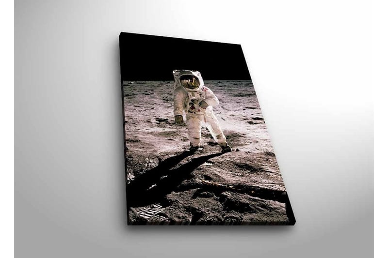 Lærredsbillede med LED-belysning - Astronaut på månens overflade - Sort / Grå / Hvid - Boligtilbehør - Billeder & kunst - Billeder på lærred