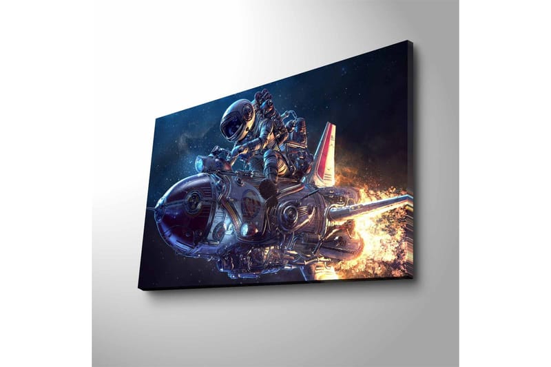 Lærredsbillede med LED-belysning - Astronaut på en futuristisk raket i rummet - Mørkeblå / Sølv / Orange - Boligtilbehør - Billeder & kunst - Billeder på lærred