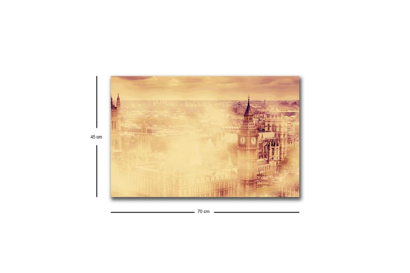 Lærredsbillede med LED-belysning - Atmosfærisk udsigt over en by med berømte bygninger i tåge - Beige / Guld / Mørkebrun - Boligtilbehør - Billeder & kunst - Billeder på lærred