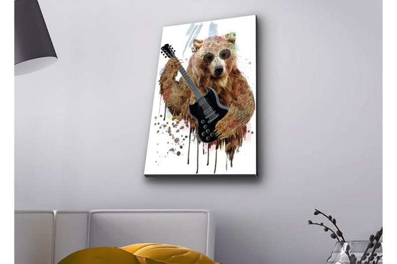 Lærredsbillede med LED-belysning - Bjørn spiller elektrisk guitar med solbriller - Brun / Sort / Beige - Boligtilbehør - Billeder & kunst - Billeder på lærred
