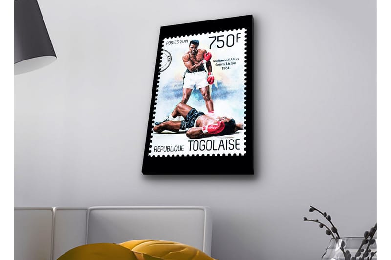 Lærredsbillede med LED-belysning - Boksekamp mellem to berømte boksere, Rød / Sort / Hvid