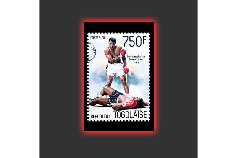 Lærredsbillede med LED-belysning - Boksekamp mellem to berømte boksere - Rød / Sort / Hvid - Boligtilbehør - Billeder & kunst - Billeder på lærred