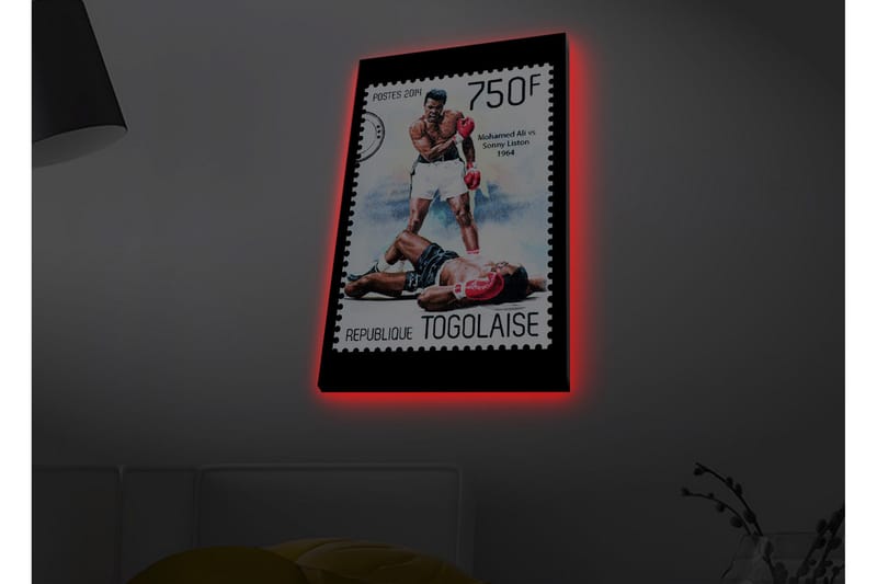 Lærredsbillede med LED-belysning - Boksekamp mellem to berømte boksere - Rød / Sort / Hvid - Boligtilbehør - Billeder & kunst - Billeder på lærred