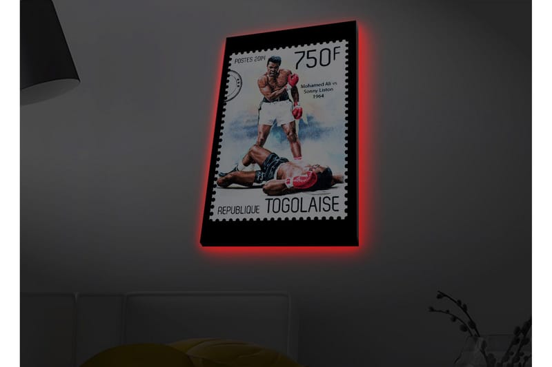 Lærredsbillede med LED-belysning - Boksekamp mellem to berømte boksere - Rød / Sort / Hvid - Boligtilbehør - Billeder & kunst - Billeder på lærred