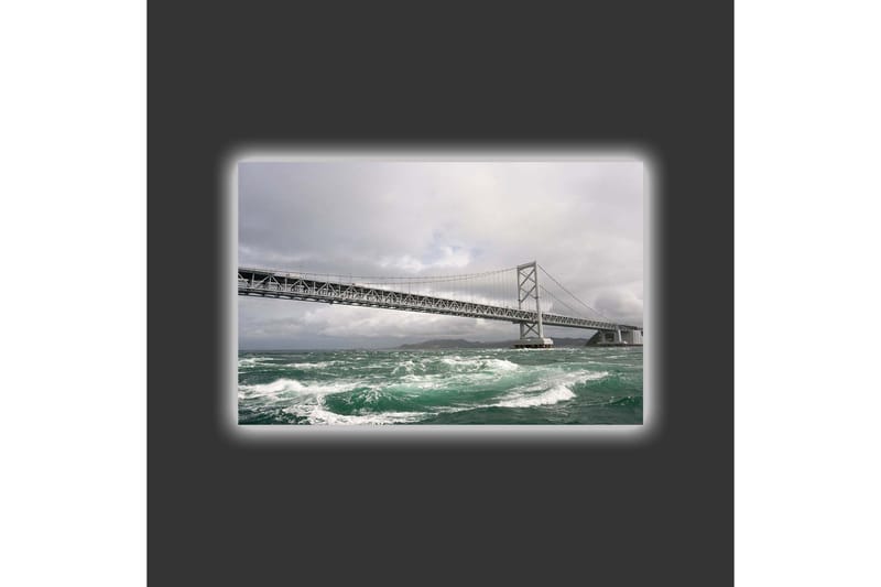 Lærredsbillede med LED-belysning - Bro over stormfuldt hav med mørke skyer i baggrunden - Mørkegrå / Turkis / Hvid - Boligtilbehør - Billeder & kunst - Billeder på lærred