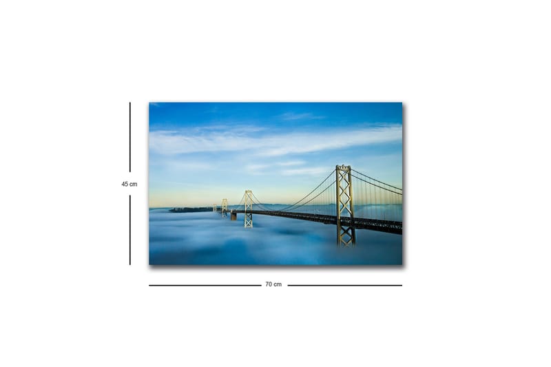 Lærredsbillede med LED-belysning - Bro over tåget vandoverflade med en klar himmel - Blå / Grå / Hvid - Boligtilbehør - Billeder & kunst - Billeder på lærred