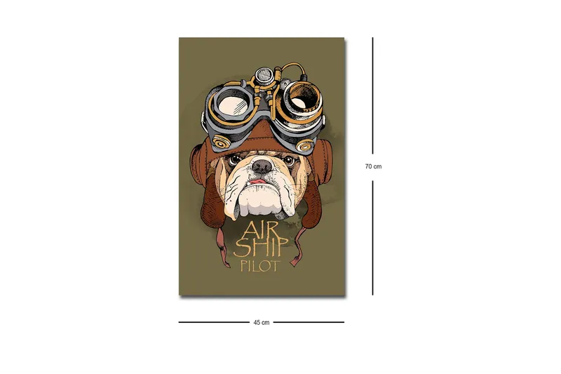 Lærredsbillede med LED-belysning - Bulldog i pilotudstyr med beskyttelsesbriller - Grøn / Brun / Hvid - Boligtilbehør - Billeder & kunst - Billeder på lærred