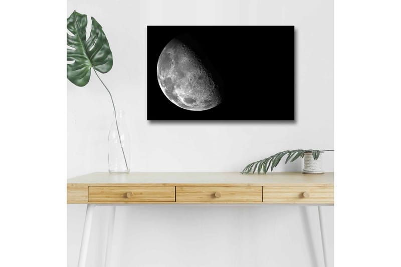 Lærredsbillede med LED-belysning - Detaljeret overflade af månen mod en sort baggrund - Grå / Sort - Boligtilbehør - Billeder & kunst - Billeder på lærred