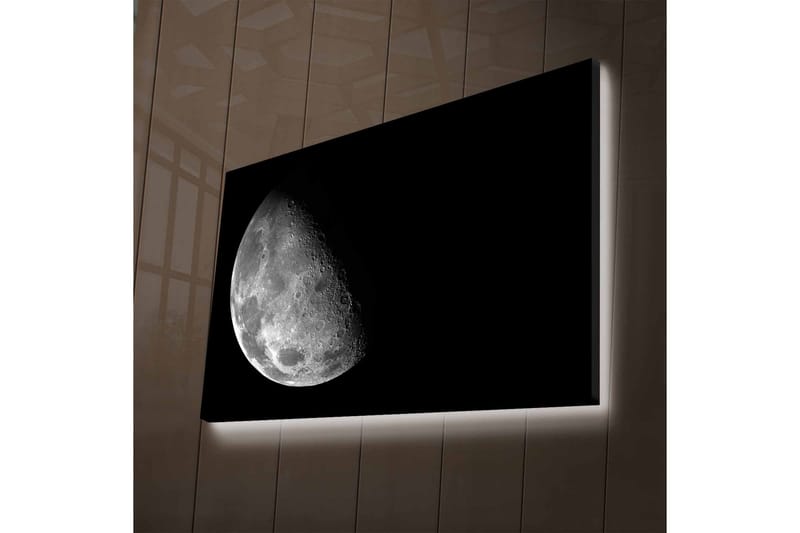 Lærredsbillede med LED-belysning - Detaljeret overflade af månen mod en sort baggrund - Grå / Sort - Boligtilbehør - Billeder & kunst - Billeder på lærred