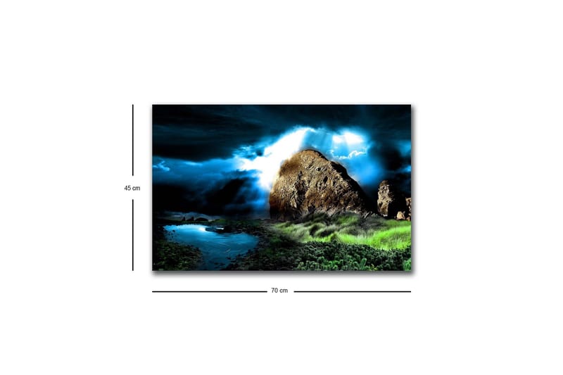 Lærredsbillede med LED-belysning - Dramatisk landskab med klipper og stormfulde skyer - Mørkeblå / Grøn / Sort - Boligtilbehør - Billeder & kunst - Billeder på lærred