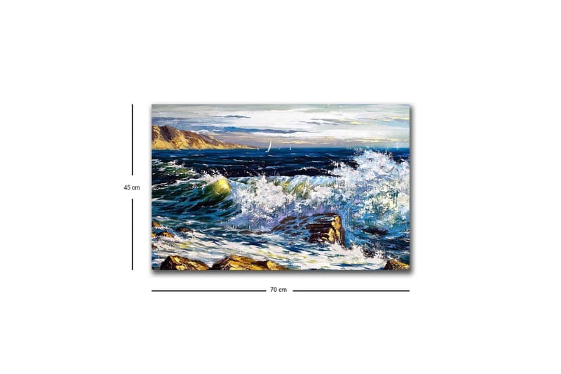 Lærredsbillede med LED-belysning - Dramatiske bølger, der slår mod klipper ved havet - Mørkeblå / Hvid / Grøn - Boligtilbehør - Billeder & kunst - Billeder på lærred