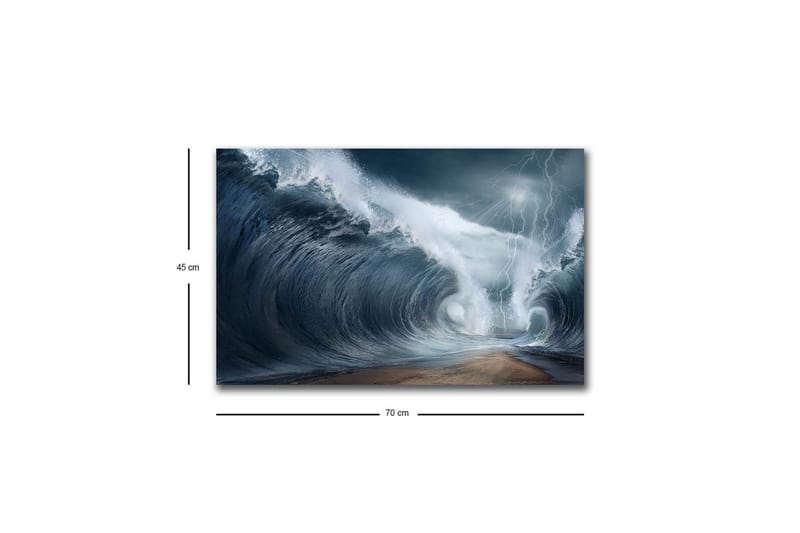 Lærredsbillede med LED-belysning - Dramatiske bølger i stormfuldt hav - Mørkeblå / Grå / Hvid - Boligtilbehør - Billeder & kunst - Billeder på lærred