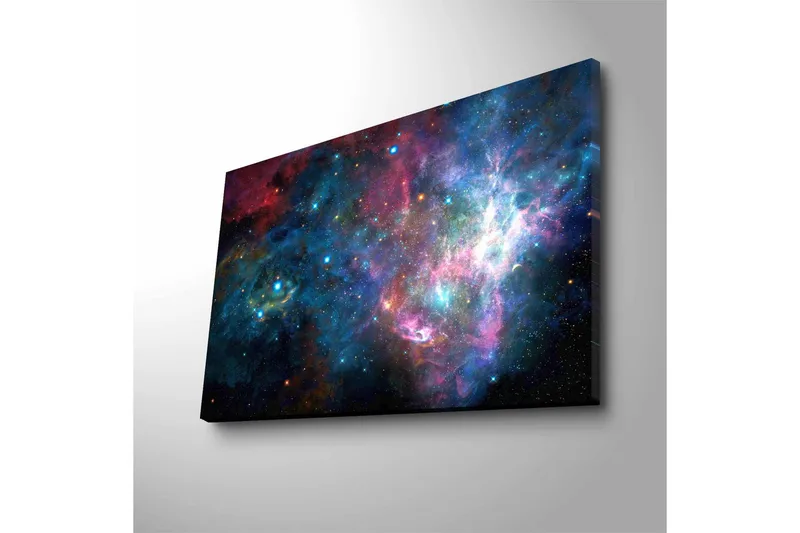 Lærredsbillede med LED-belysning - Farverig galakse med stjerner og tåger - Blå / Lilla / Rød - Boligtilbehør - Billeder & kunst - Billeder på lærred