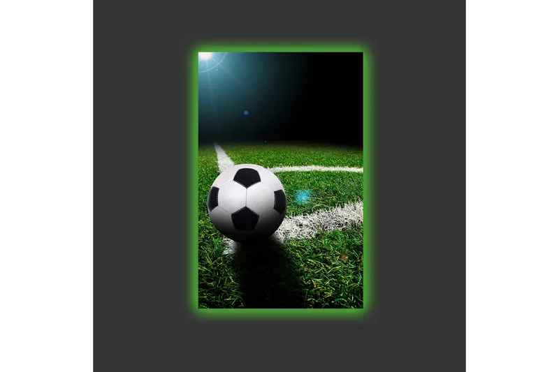 Lærredsbillede med LED-belysning - Fodbold på grøn græsplæne - Grøn / Sort / Hvid - Boligtilbehør - Billeder & kunst - Billeder på lærred