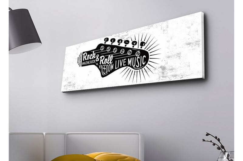 Lærredsbillede med LED-belysning - Guitar med tekst, der hylder rockmusik og frihed, Sort / Hvid