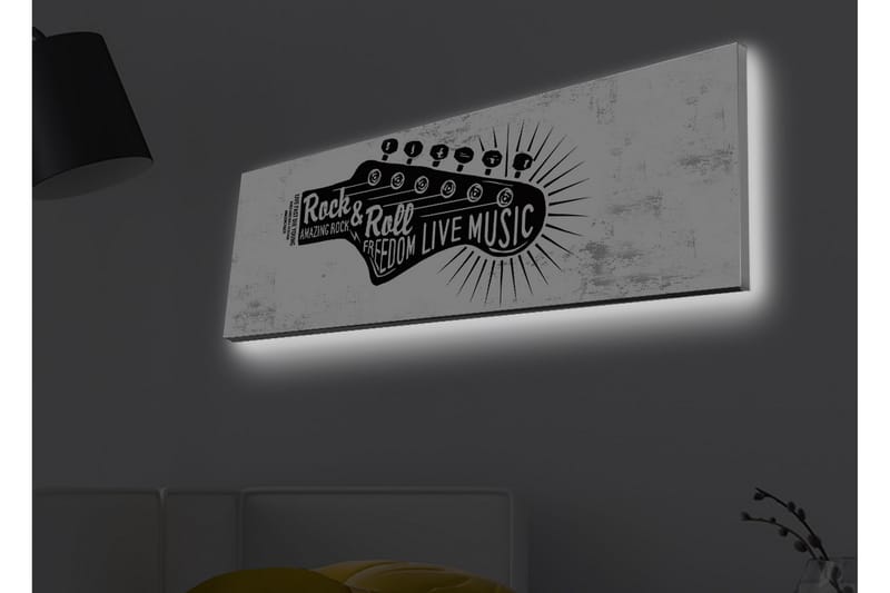 Lærredsbillede med LED-belysning - Guitar med tekst, der hylder rockmusik og frihed - Sort / Hvid - Boligtilbehør - Billeder & kunst - Billeder på lærred