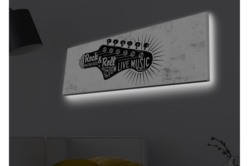 Lærredsbillede med LED-belysning - Guitar med tekst, der hylder rockmusik og frihed - Sort / Hvid - Boligtilbehør - Billeder & kunst - Billeder på lærred