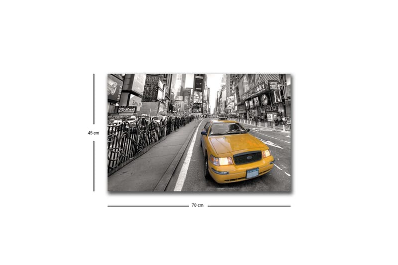 Lærredsbillede med LED-belysning - Gul taxa i et sort-hvidt bybillede af Times Square - Gul / Sort / Grå - Boligtilbehør - Billeder & kunst - Billeder på lærred