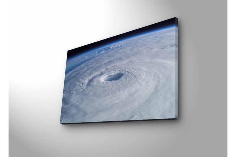 Lærredsbillede med LED-belysning - Hvirvlende skyer i en tropisk cyklon, Hvid / Blå / Grå