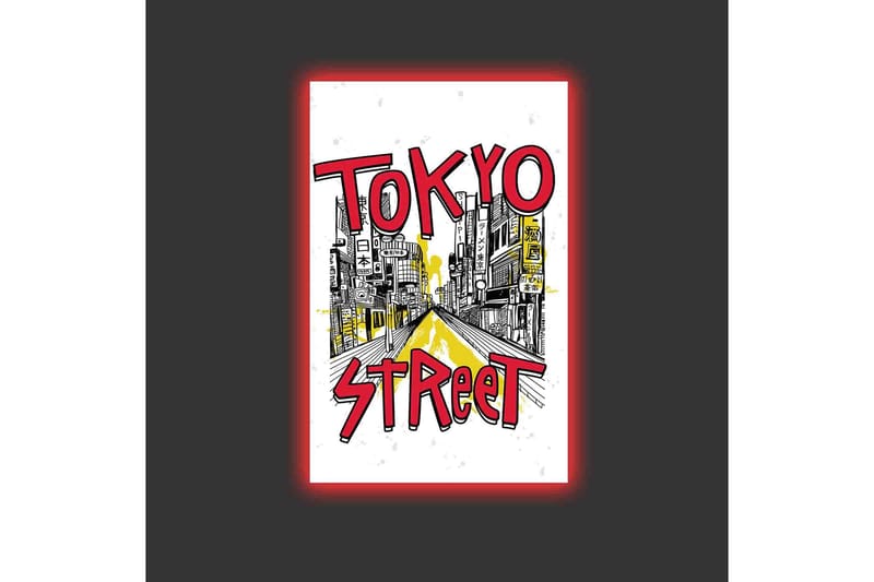 Lærredsbillede med LED-belysning - Illustration af en travl gade i Tokyo med farverige skilte - Rød / Gul / Sort - Boligtilbehør - Billeder & kunst - Billeder på lærred