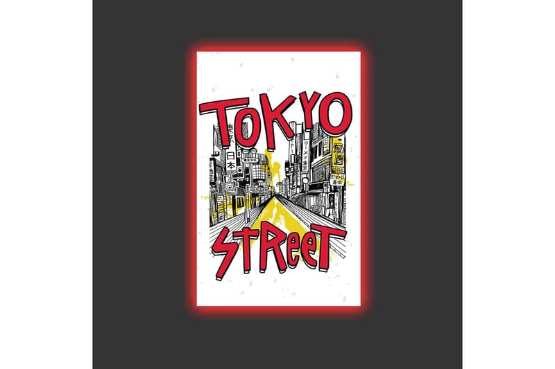 Lærredsbillede med LED-belysning - Illustration af en travl gade i Tokyo med farverige skilte - Rød / Gul / Sort - Boligtilbehør - Billeder & kunst - Billeder på lærred