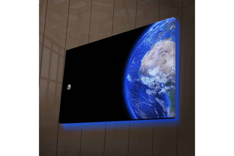 Lærredsbillede med LED-belysning - Jorden og Månen i rummet - Blå / Grå / Sort - Boligtilbehør - Billeder & kunst - Billeder på lærred