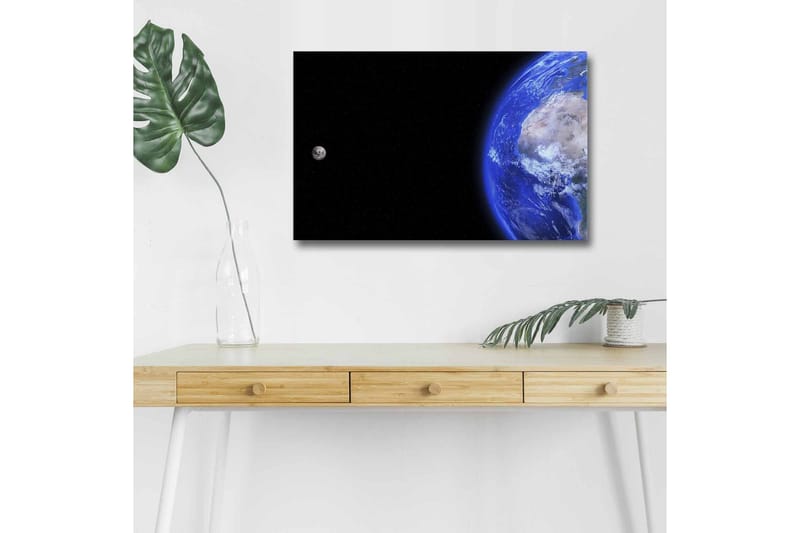 Lærredsbillede med LED-belysning - Jorden og Månen i rummet, Blå / Grå / Sort