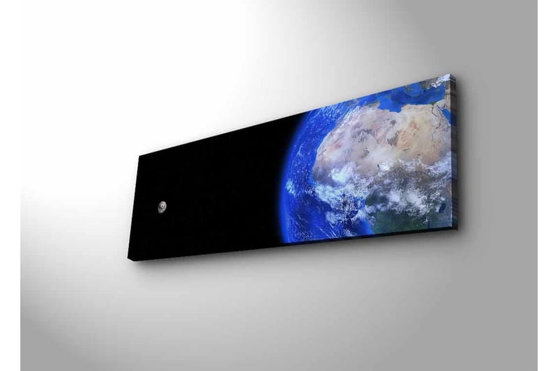 Lærredsbillede med LED-belysning - Jorden set fra rummet med en måne i baggrunden - Blå / Grå / Sort - Boligtilbehør - Billeder & kunst - Billeder på lærred