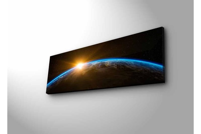 Lærredsbillede med LED-belysning - Jorden set fra rummet med en solopgang i horisonten - Blå / Orange / Sort - Boligtilbehør - Billeder & kunst - Billeder på lærred