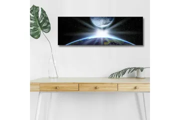 Lærredsbillede med LED-belysning - Jorden set fra rummet med lysstråler, der bryder gennem atmosfæren - Blå / Grøn / Sort - Boligtilbehør - Billeder & kunst - Billeder på lærred