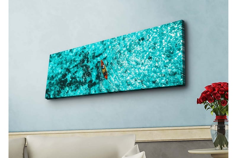 Lærredsbillede med LED-belysning - Kajakpadling over turkisblåt vand - Turkis / Mørkeblå / Rød - Boligtilbehør - Billeder & kunst - Billeder på lærred