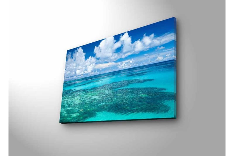 Lærredsbillede med LED-belysning - Klar blå havudsigt med koralrev og hvide skyer - Blå / Turkis / Hvid - Boligtilbehør - Billeder & kunst - Billeder på lærred