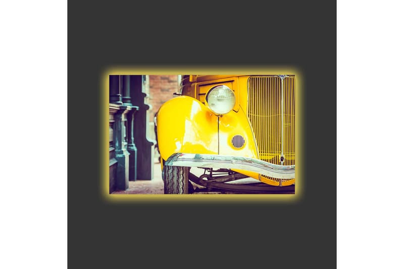Lærredsbillede med LED-belysning - Klassisk gul bil med retrodesign - Gul / Sort / Grå - Boligtilbehør - Billeder & kunst - Billeder på lærred