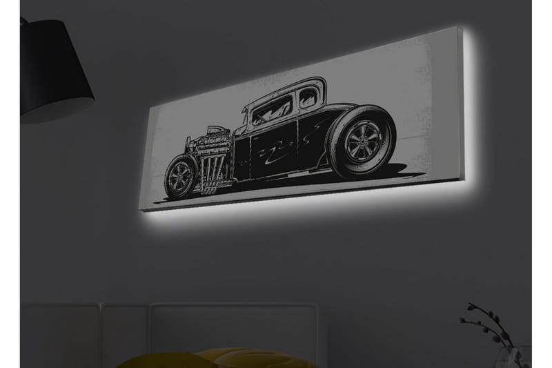 Lærredsbillede med LED-belysning - Klassisk hot rod-bil i sort-hvid, Sort / Hvid