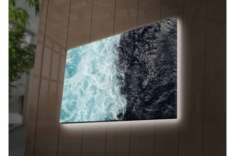 Lærredsbillede med LED-belysning - Kontrast mellem turkise bølger og dybsort havoverflade - Turkis / Sort - Boligtilbehør - Billeder & kunst - Billeder på lærred