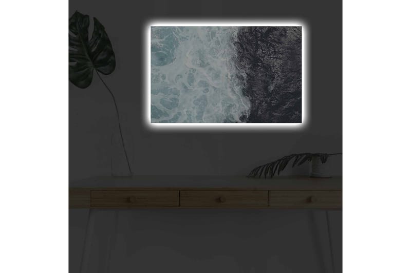 Lærredsbillede med LED-belysning - Kontrast mellem turkise bølger og dybsort havoverflade - Turkis / Sort - Boligtilbehør - Billeder & kunst - Billeder på lærred