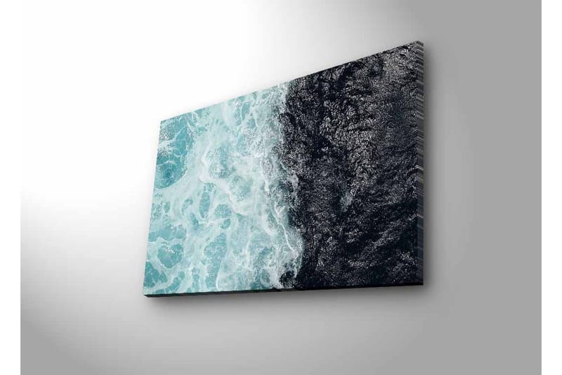 Lærredsbillede med LED-belysning - Kontrast mellem turkise bølger og dybsort havoverflade - Turkis / Sort - Boligtilbehør - Billeder & kunst - Billeder på lærred