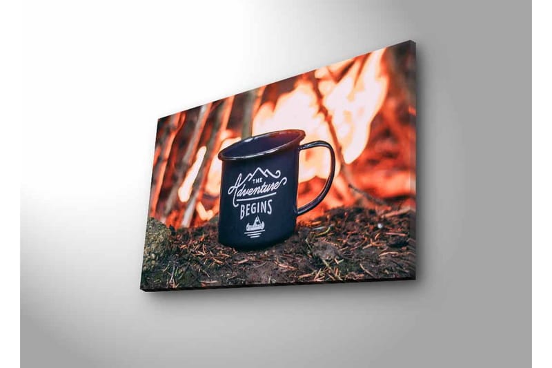 Lærredsbillede med LED-belysning - Kop med tekst og bjerglandskab i baggrunden - Mørkeblå / Orange / Grøn - Boligtilbehør - Billeder & kunst - Billeder på lærred