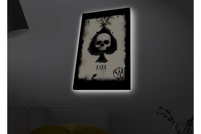 Lærredsbillede med LED-belysning - Kranie i spadeform med mørke elementer - Sort / Hvid / Grå - Boligtilbehør - Billeder & kunst - Billeder på lærred