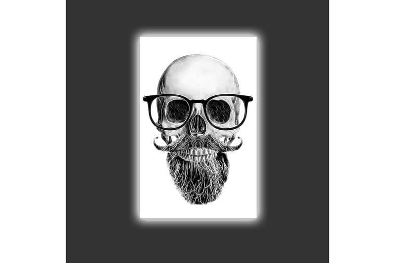 Lærredsbillede med LED-belysning - Kranie med briller og overskæg - Sort / Grå / Hvid - Boligtilbehør - Billeder & kunst - Billeder på lærred