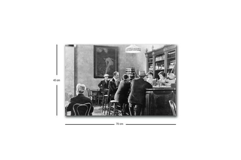 Lærredsbillede med LED-belysning - Livlig scene fra en bar med mennesker i samtale og interaktion - Sort / Hvid / Grå - Boligtilbehør - Billeder & kunst - Billeder på lærred