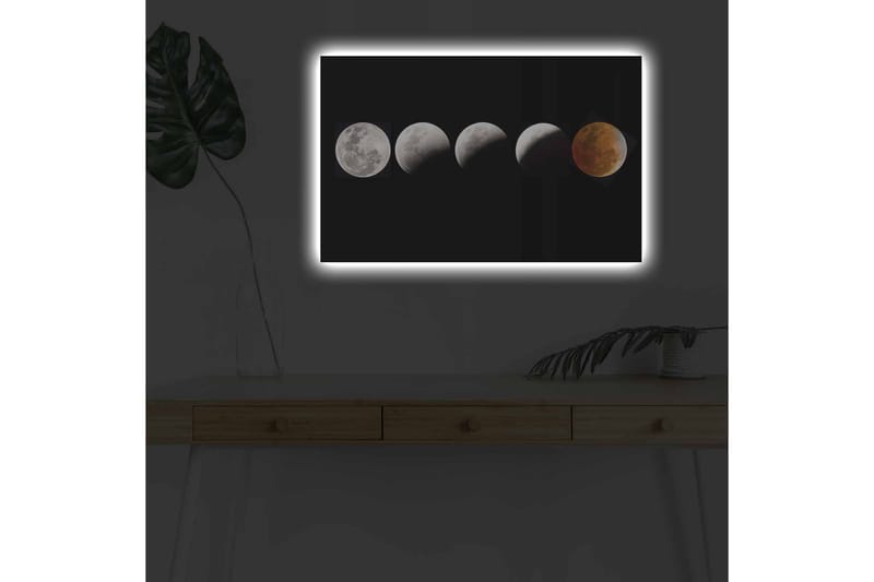 Lærredsbillede med LED-belysning - Månefaser i forskellige former mod en sort baggrund - Grå / Sort / Rød - Boligtilbehør - Billeder & kunst - Billeder på lærred