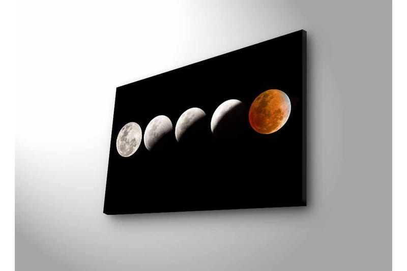 Lærredsbillede med LED-belysning - Månefaser i forskellige former mod en sort baggrund - Grå / Sort / Rød - Boligtilbehør - Billeder & kunst - Billeder på lærred