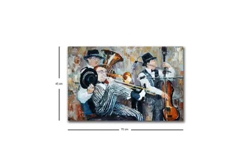 Lærredsbillede med LED-belysning - Musikalsk optræden med tre musikere, der spiller - Mørkeblå / Orange / Hvid - Boligtilbehør - Billeder & kunst - Billeder på lærred