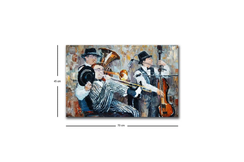 Lærredsbillede med LED-belysning - Musikalsk optræden med tre musikere, der spiller - Mørkeblå / Orange / Hvid - Boligtilbehør - Billeder & kunst - Billeder på lærred