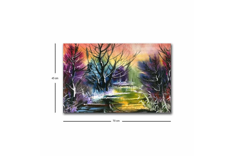 Lærredsbillede med LED-belysning - Mystisk landskab med silhuetter af træer i skumringen - Lilla / Grøn / Sort - Boligtilbehør - Billeder & kunst - Billeder på lærred